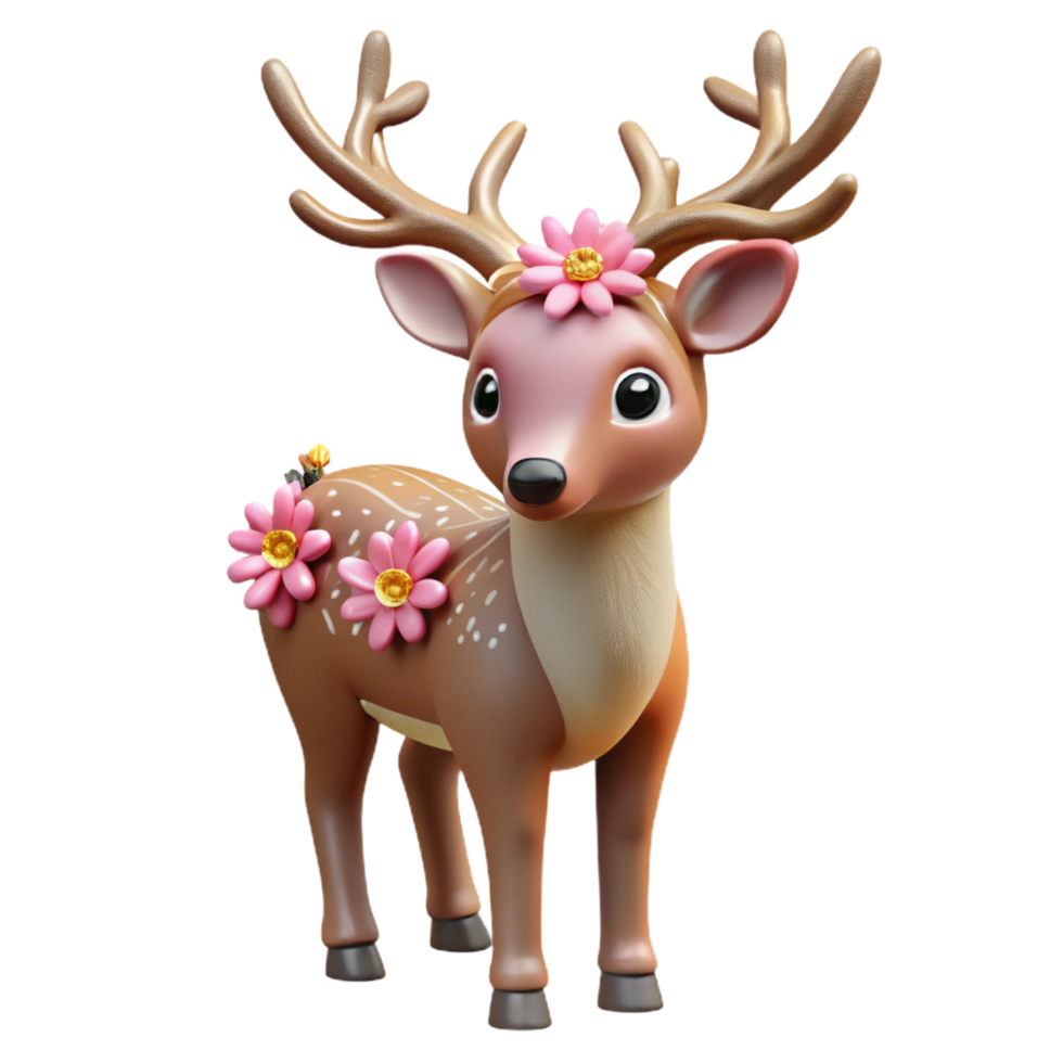 elegant abstract Adorable 3D Deer Illustration with Flowers authentic png