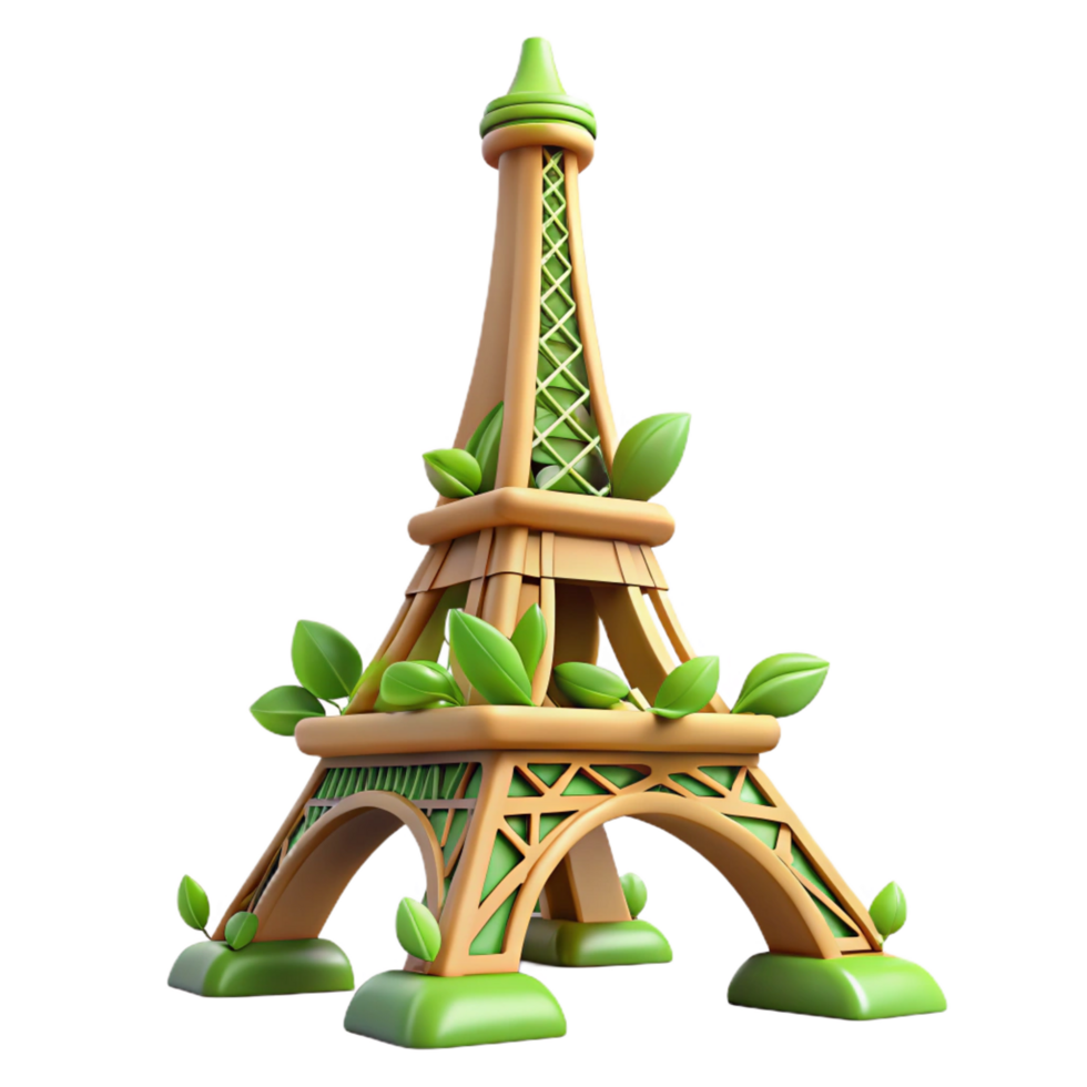 elegant creative Eco Friendly Eiffel Tower 3D Render 4K png