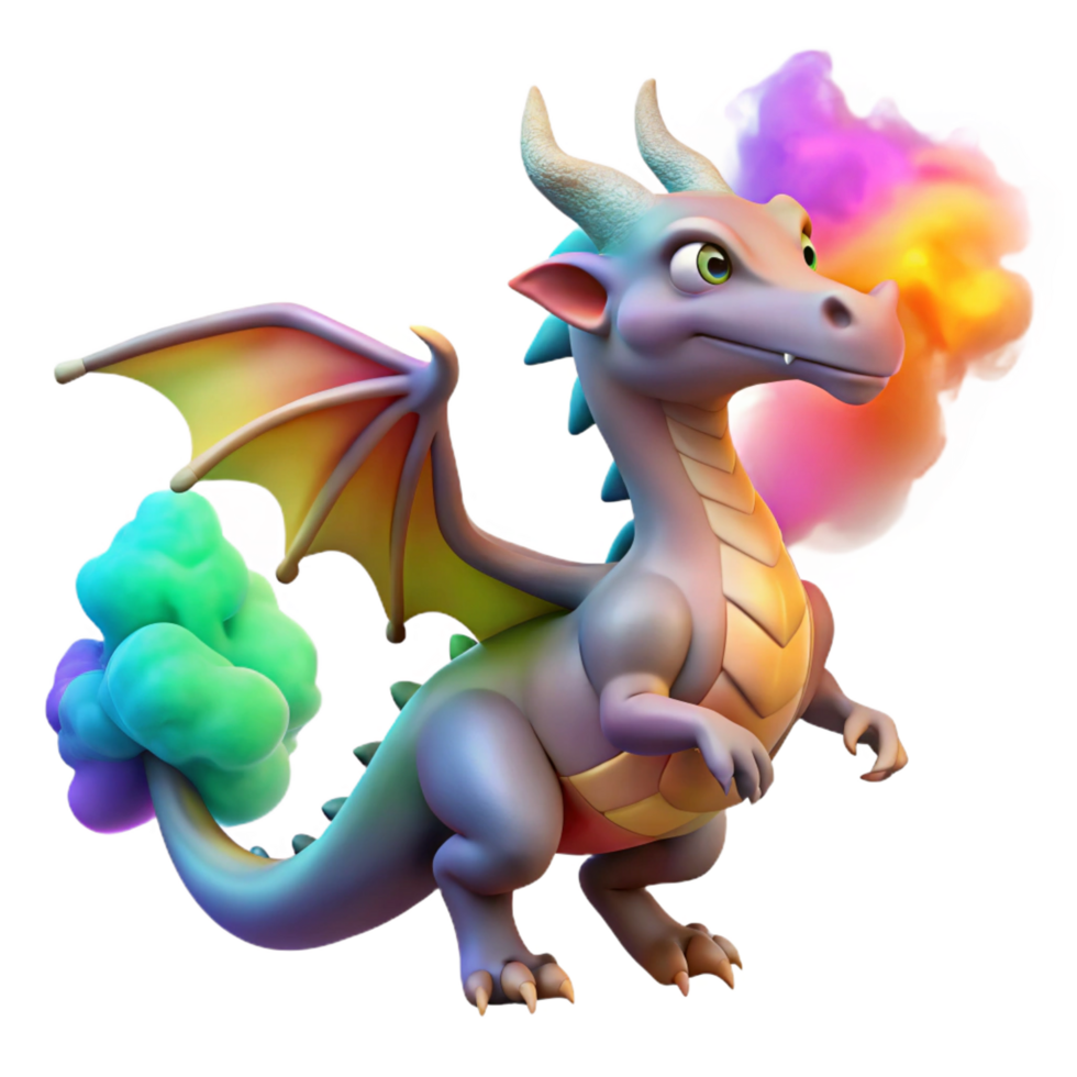 impressive modern Rainbow Dragon 3D Render original png