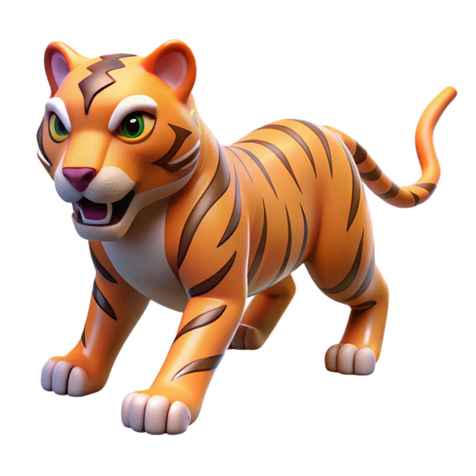 magnificent rustic Cartoon Tiger 3D Render genuine png