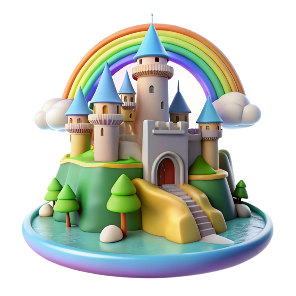 impressive minimalist Cartoon Castle 3D Render original png