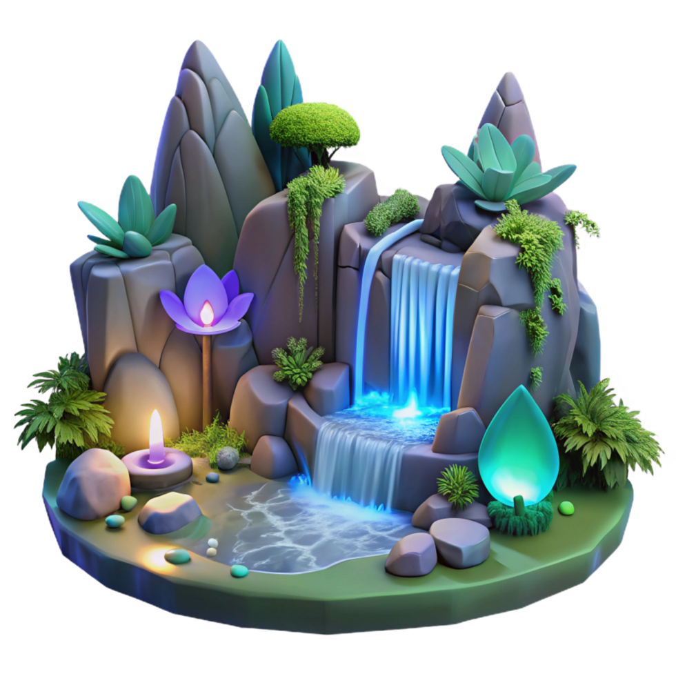 elegant contemporary 3D Stylized Waterfall Illustration professional png