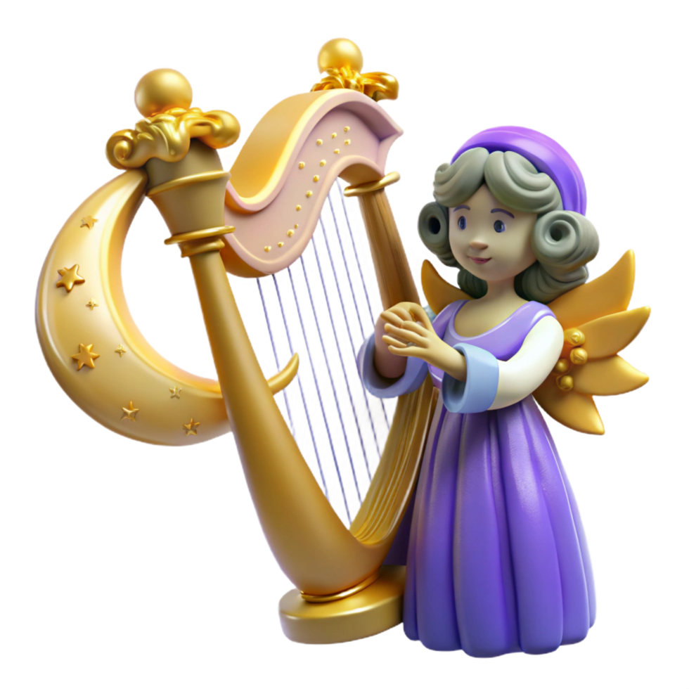 extraordinary minimalist Angelic Harp Player 3D Render detailed png