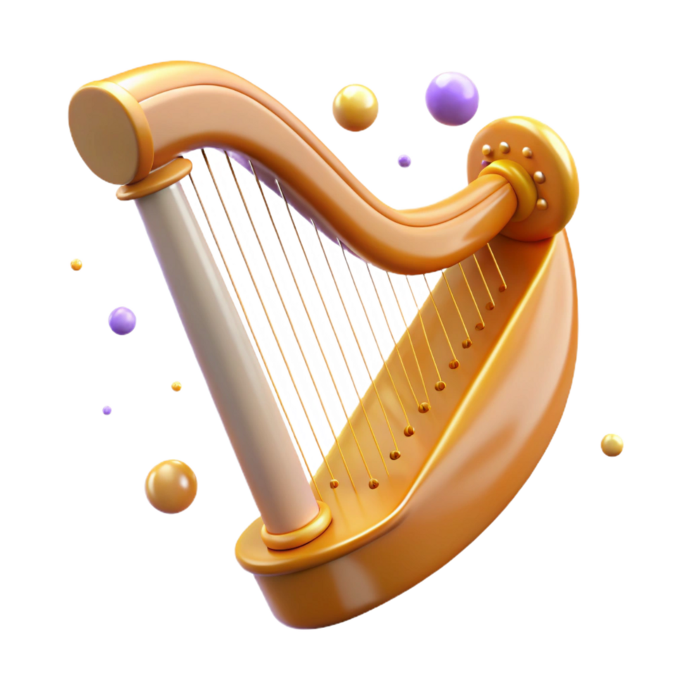 wonderful contemporary Golden Harp 3D Render exclusive png