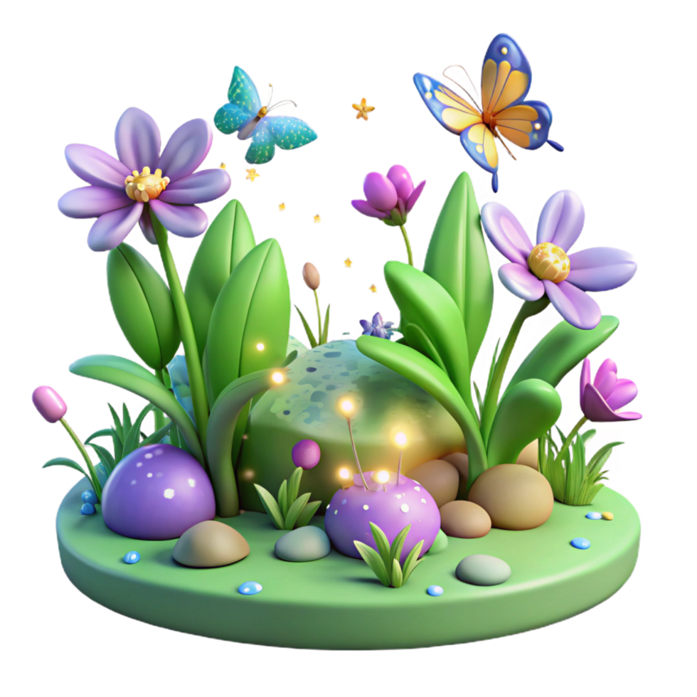 dramatic minimalist Enchanted 3D Garden Illustration premium png