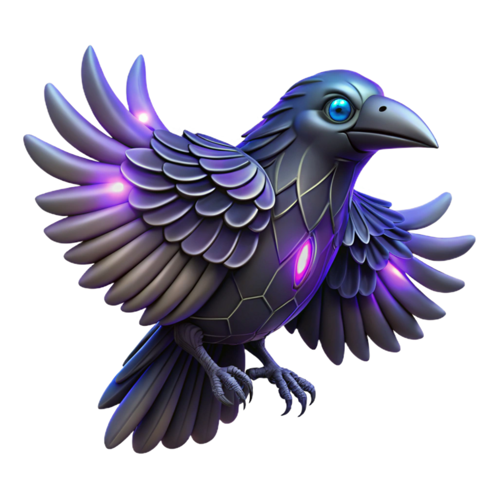 elegant rustic Cybernetic Raven 3D Render 4K png
