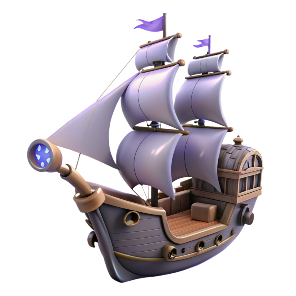 wonderful modern Cartoon Galleon 3D Render high quality png