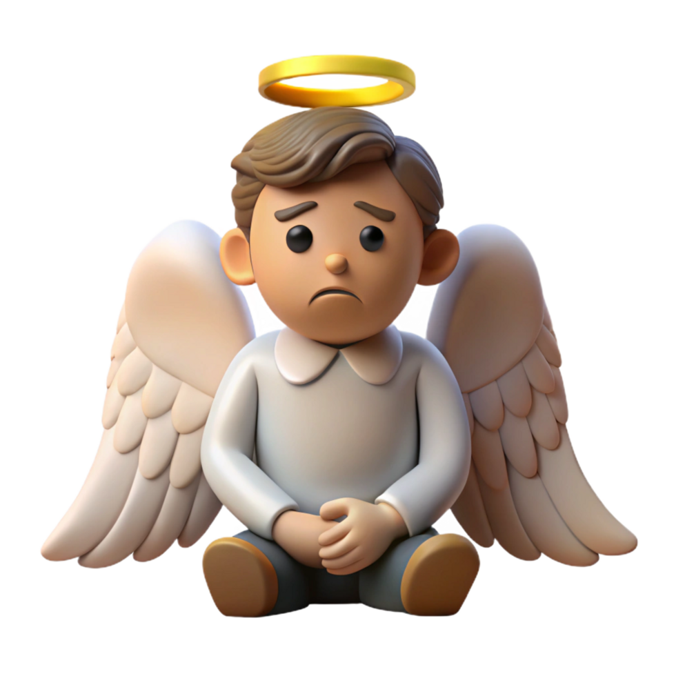 elegant contemporary Sad Angel 3D Render high resolution png