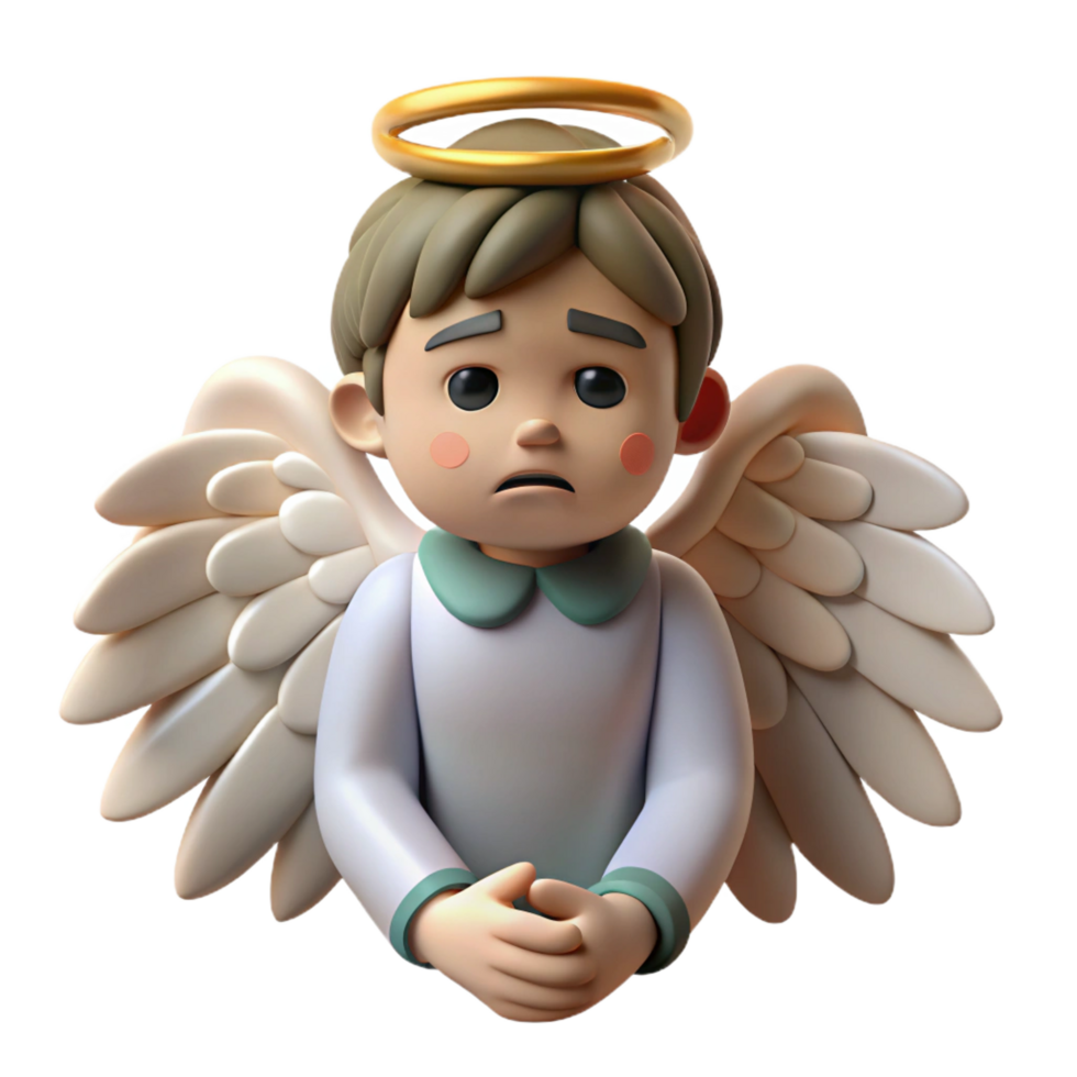 serene rustic Sad Angel 3D Render detailed png