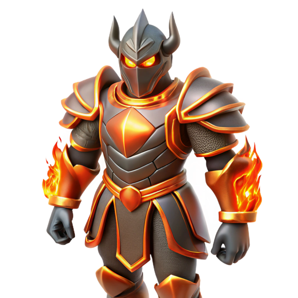 elegant classic Fiery Knight 3D Render detailed png