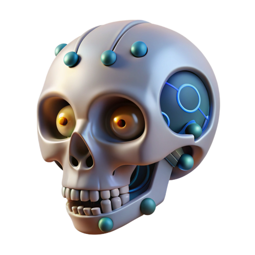 vibrant minimalist 3D Robotic Skull Illustration high resolution png