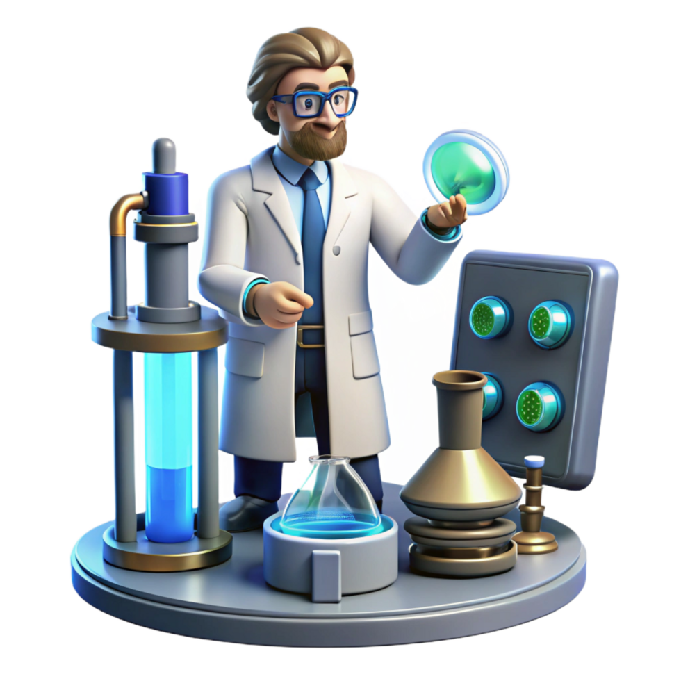 vibrant traditional 3D Cartoon Scientist in Lab genuine png