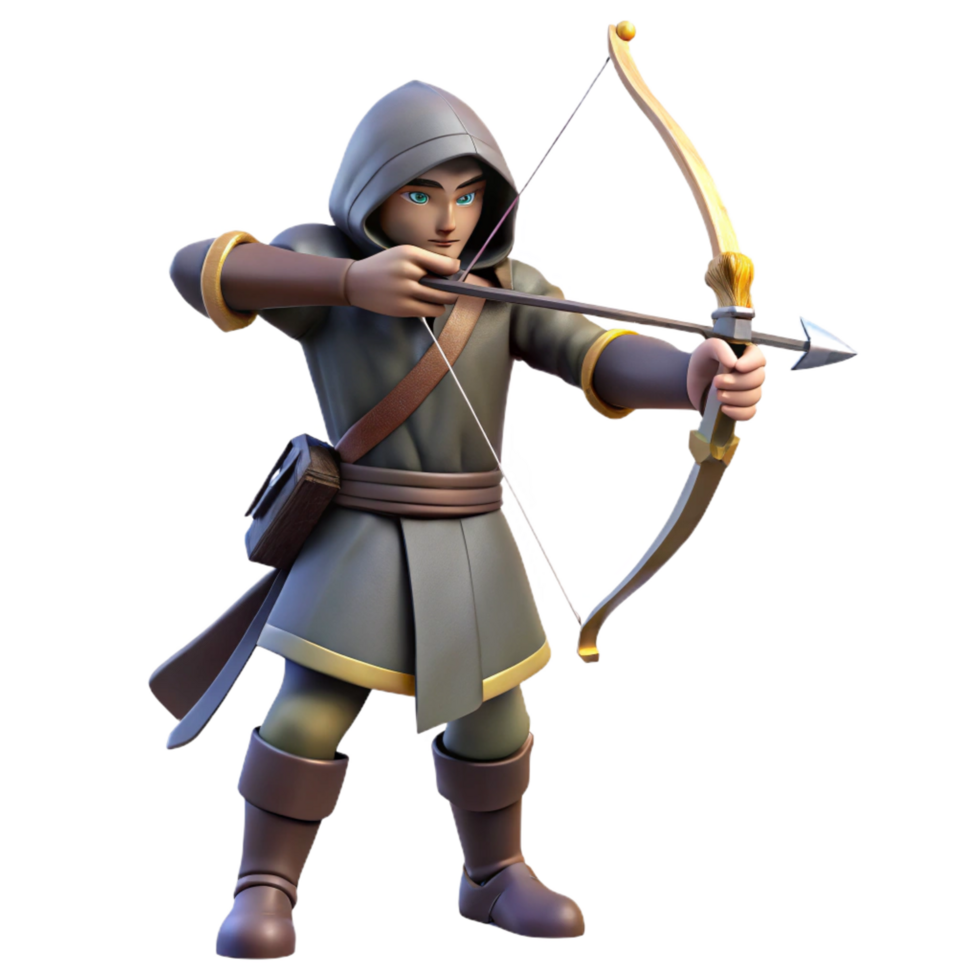 vibrant rustic 3D Archer Illustration Fantasy Game Character genuine png