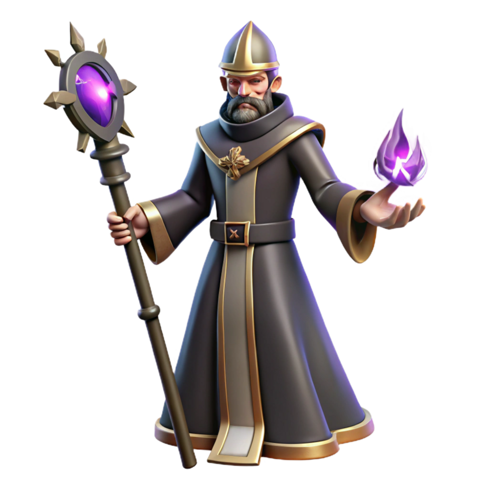 magnificent rustic Wizard 3D Render, Fantasy Mage original png