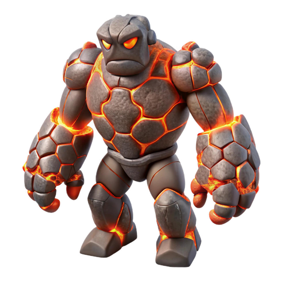 elegant rustic Lava Golem 3D Render exclusive png