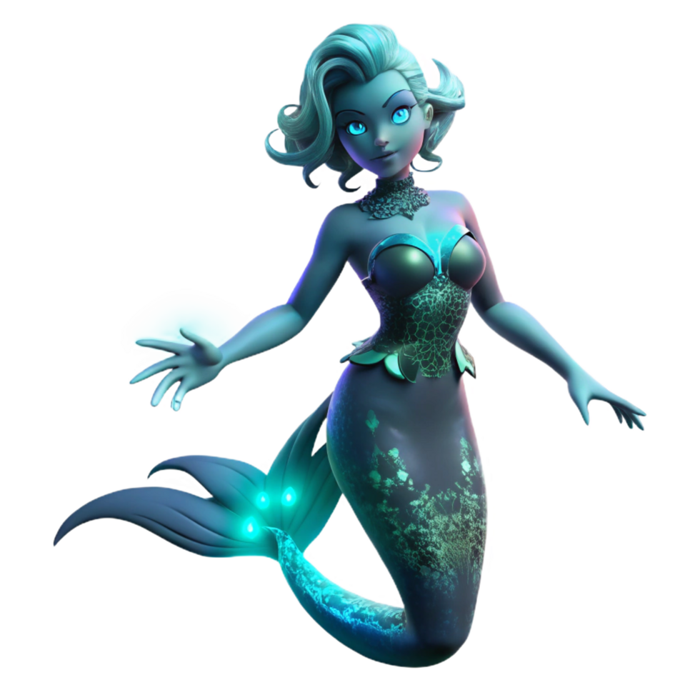 serene traditional Glowing Mermaid 3D Render genuine png