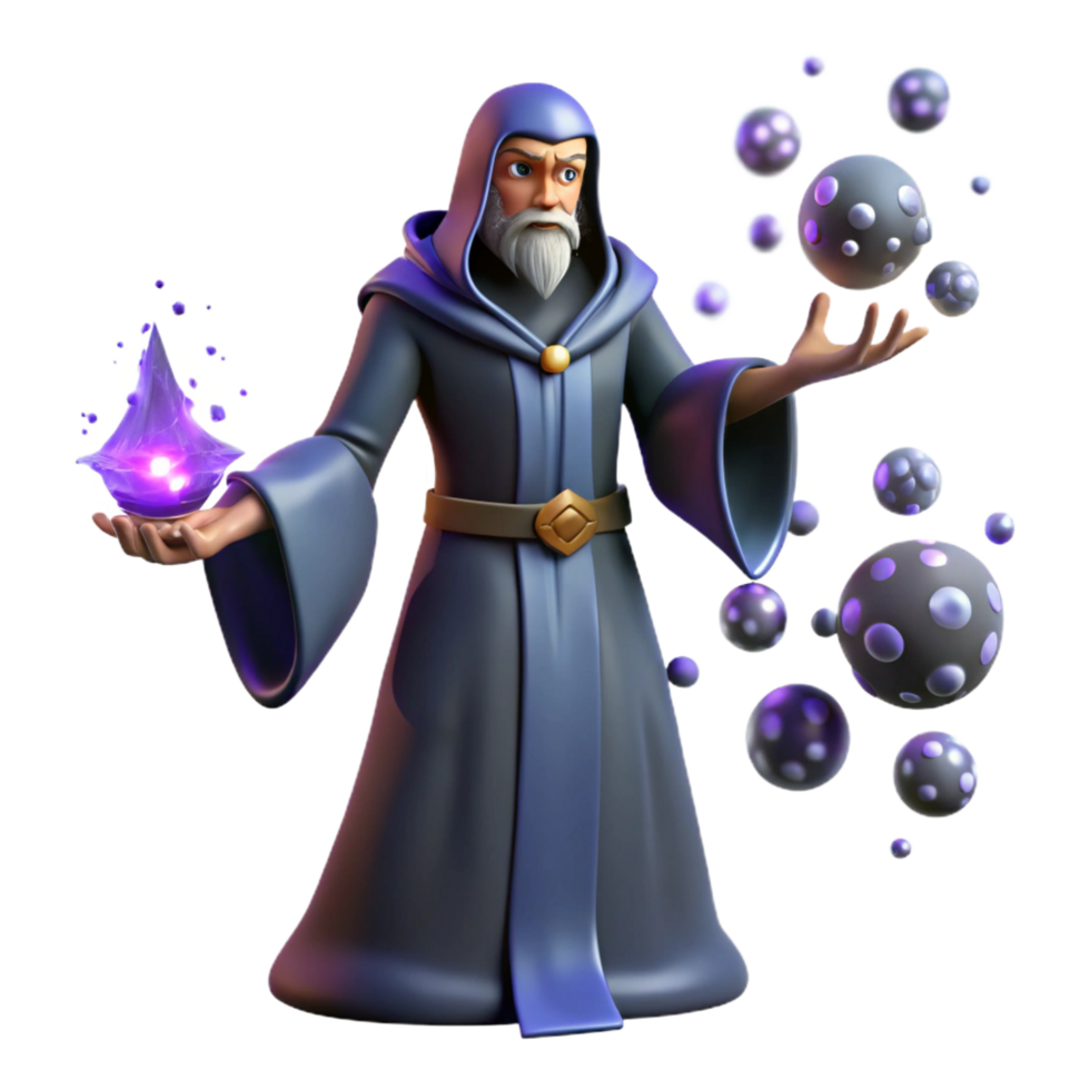 elegant contemporary Wizard 3D Render Magic Spell high quality png