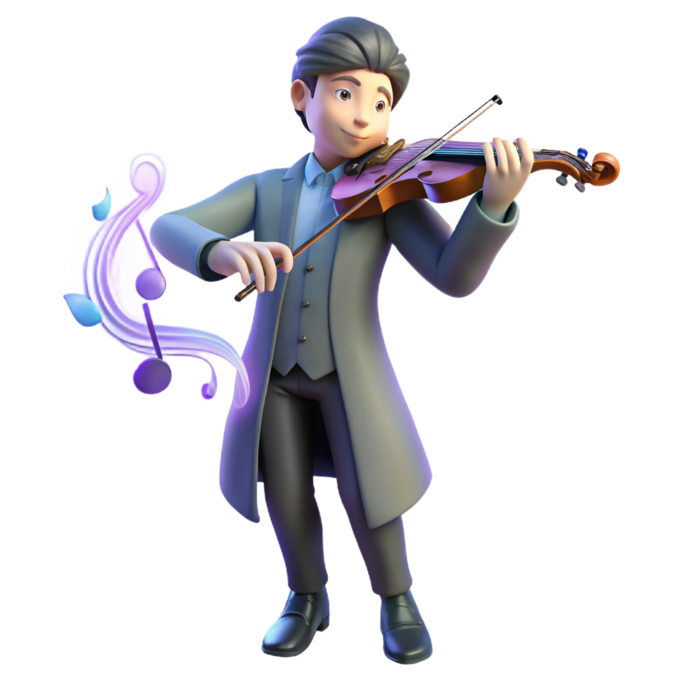 extraordinary abstract 3D Cartoon Violinist Illustration professional png