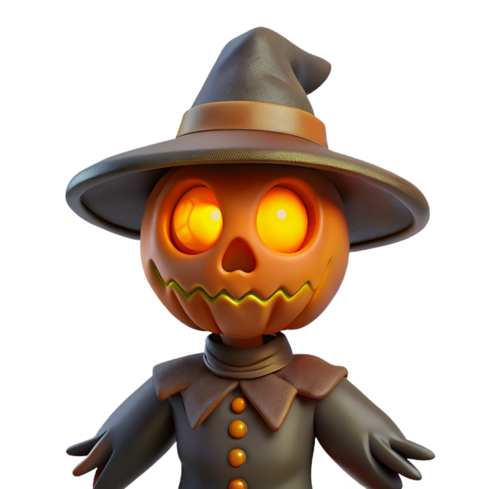 elegant artistic 3D Halloween Pumpkin Scarecrow Illustration high resolution png