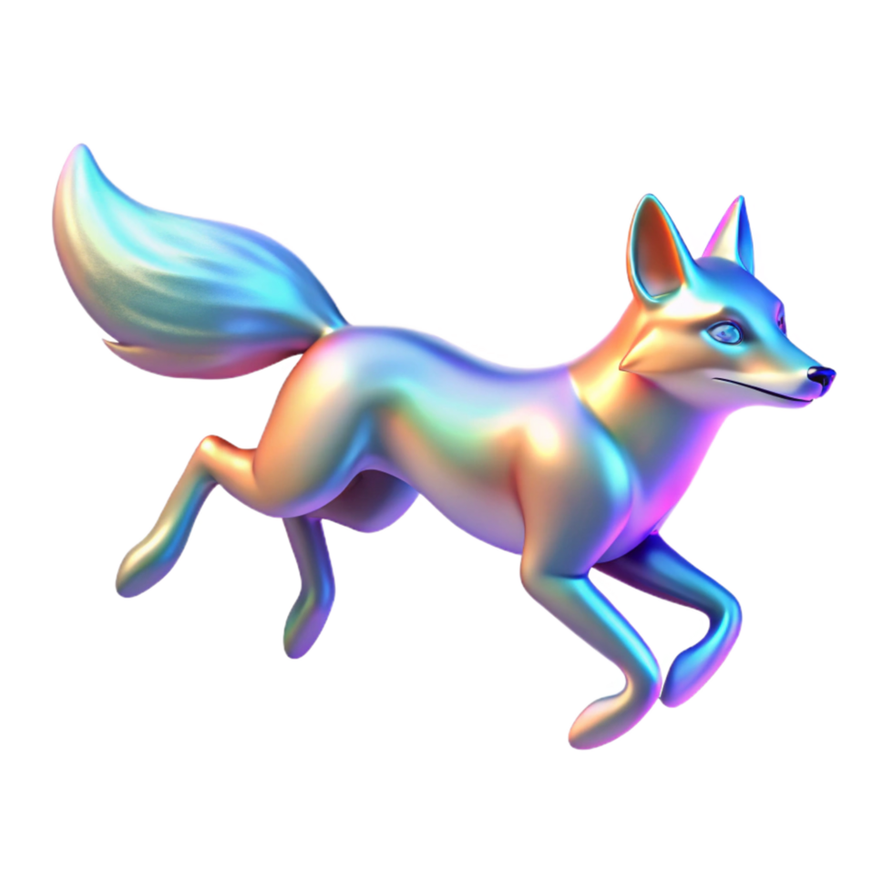elegant abstract Iridescent Fox 3D Render genuine png