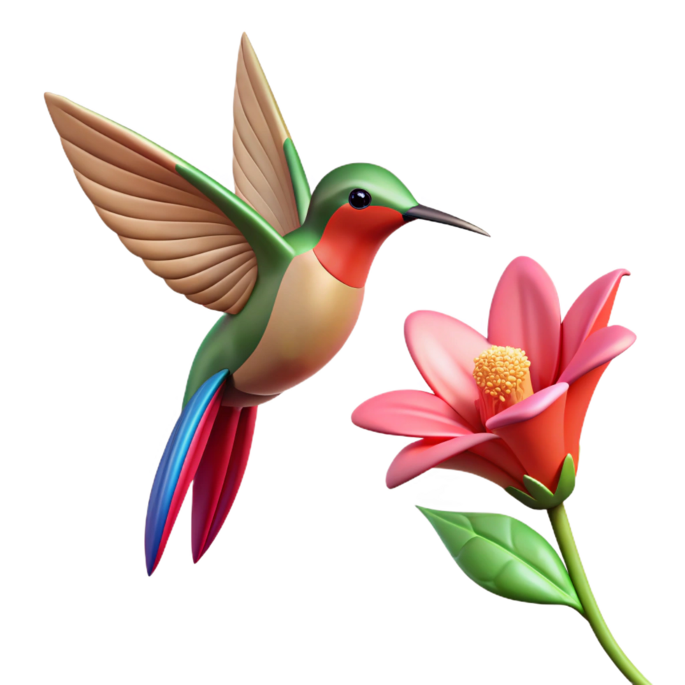 wonderful classic Hummingbird and Flower 3D Illustration authentic png