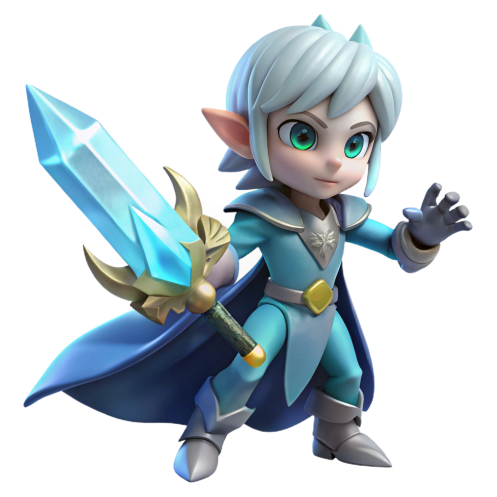 elegant minimalist Fantasy Elf Warrior 3D Render high resolution png
