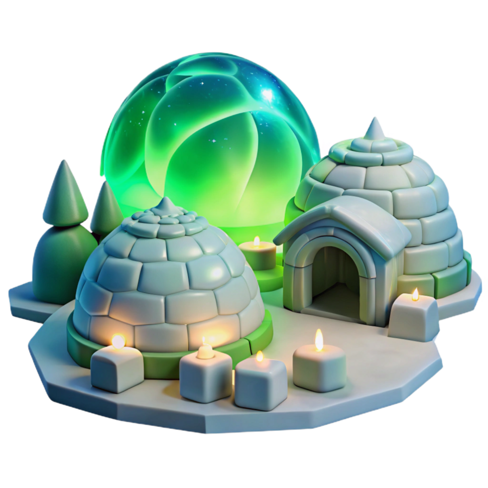 serene modern Arctic Igloo Village 3D Render genuine png