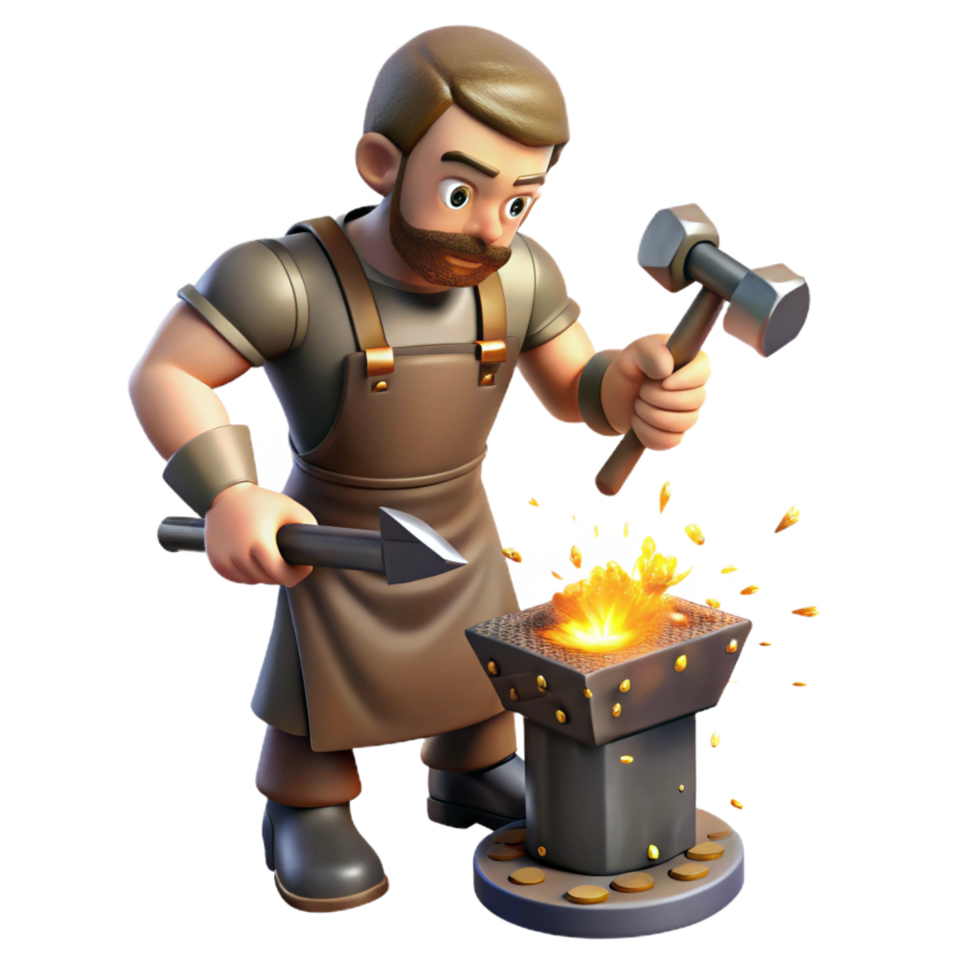wonderful minimalist Blacksmith 3D Illustration Crafting Metal authentic png