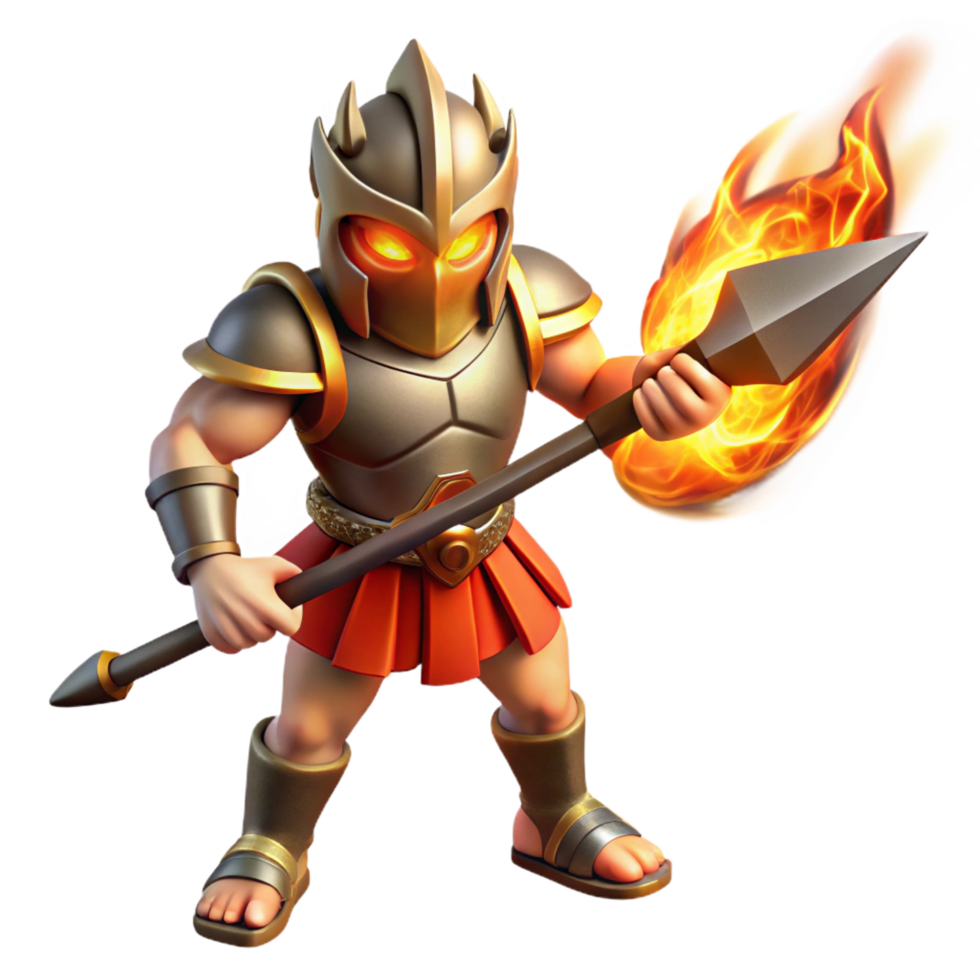 serene contemporary Fiery Warrior 3D Render authentic png