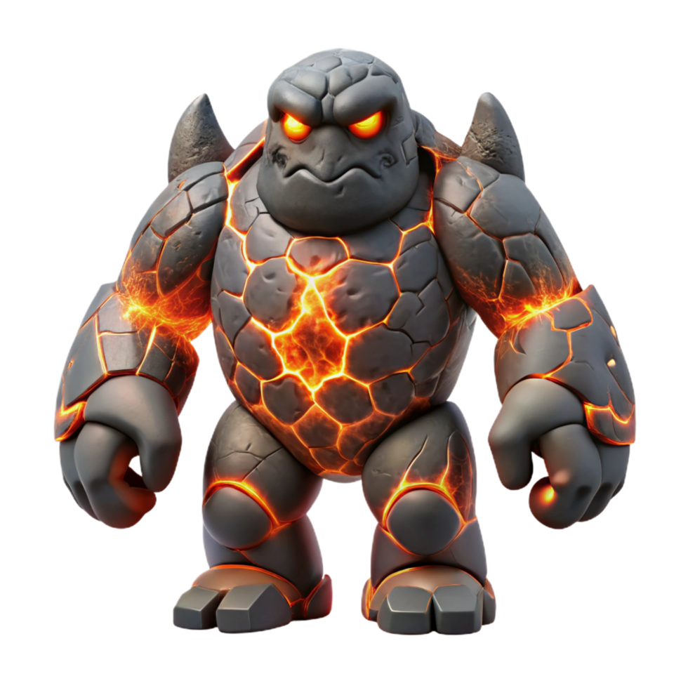 magnificent contemporary Lava Golem 3D Render detailed png