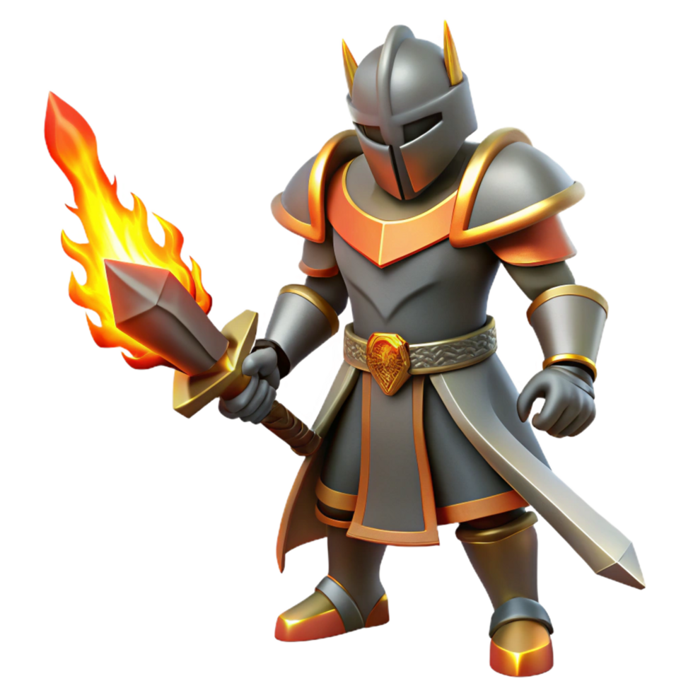 impressive traditional Fiery Knight 3D Render high resolution png