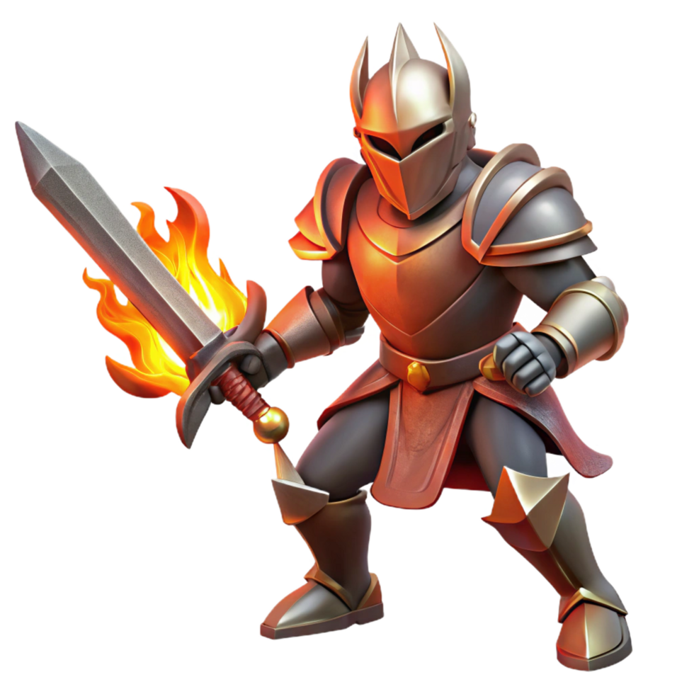 elegant traditional Fiery Knight 3D Render genuine png