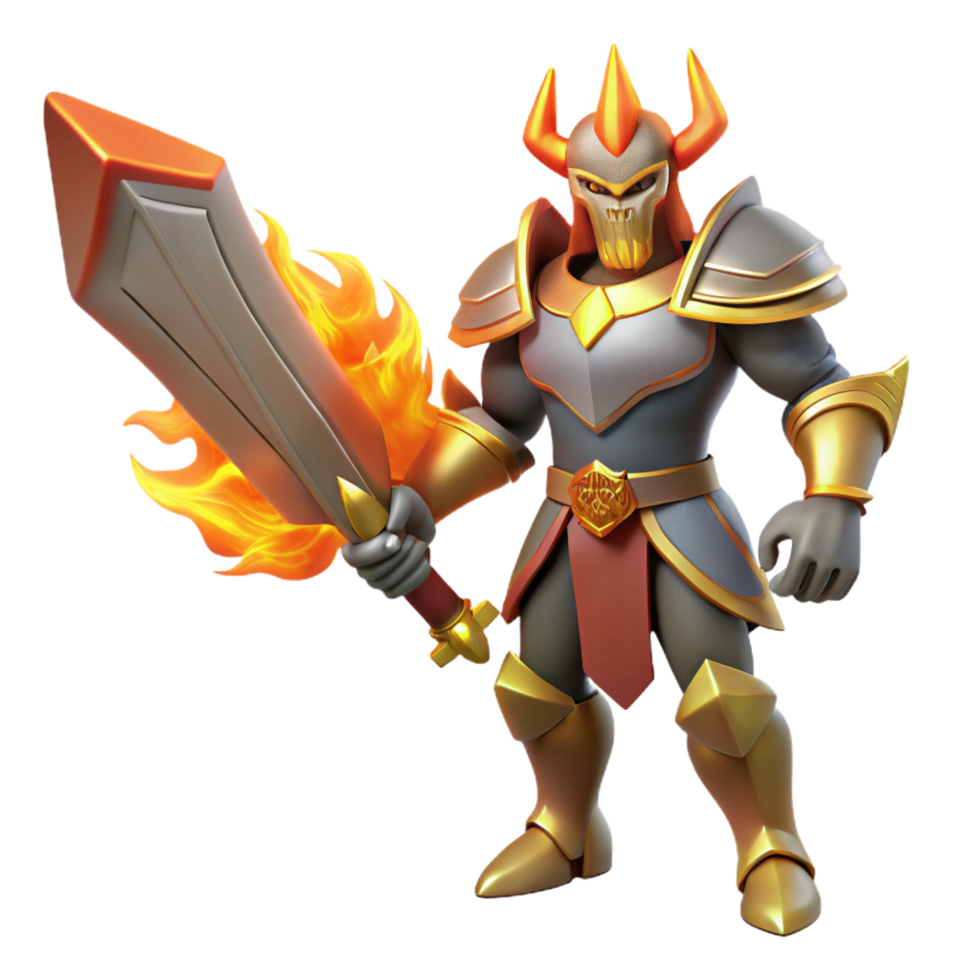 beautiful artistic Fiery Knight 3D Render high resolution png
