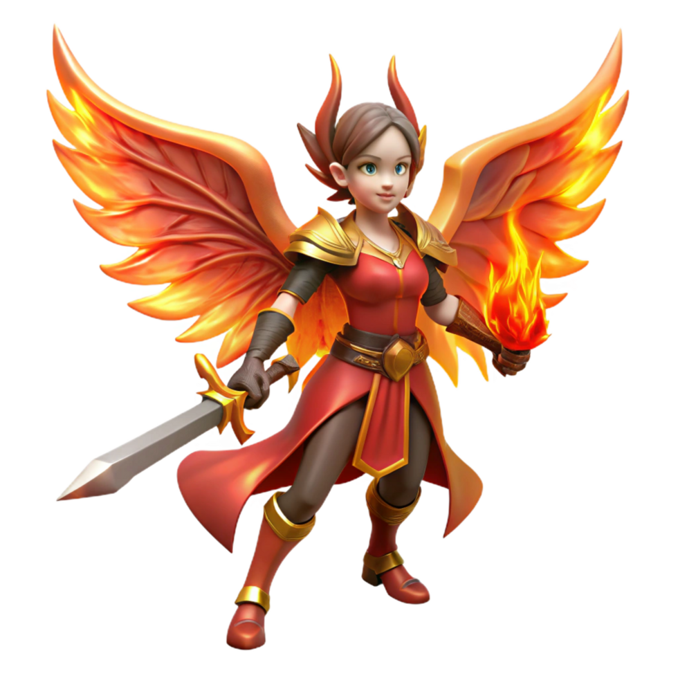 stunning abstract Fiery Winged Warrior 3D Render authentic png