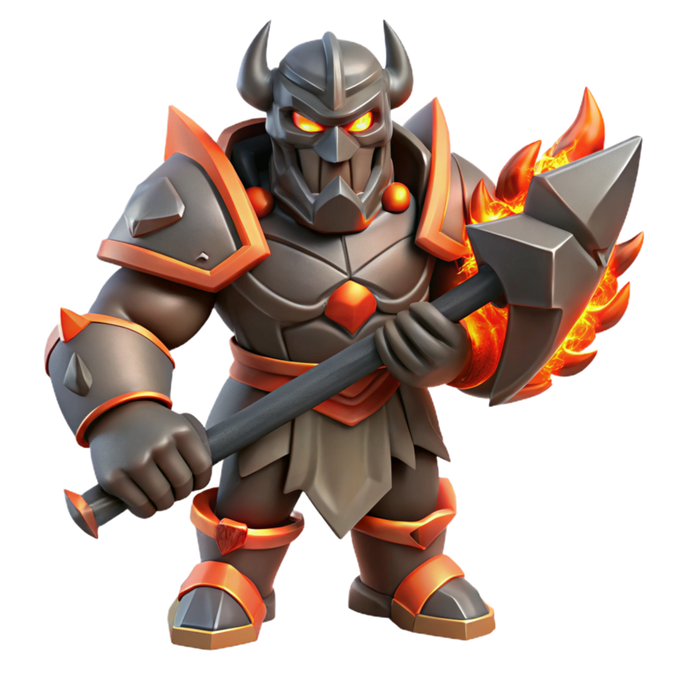 extraordinary minimalist Fiery Warrior 3D Render professional png