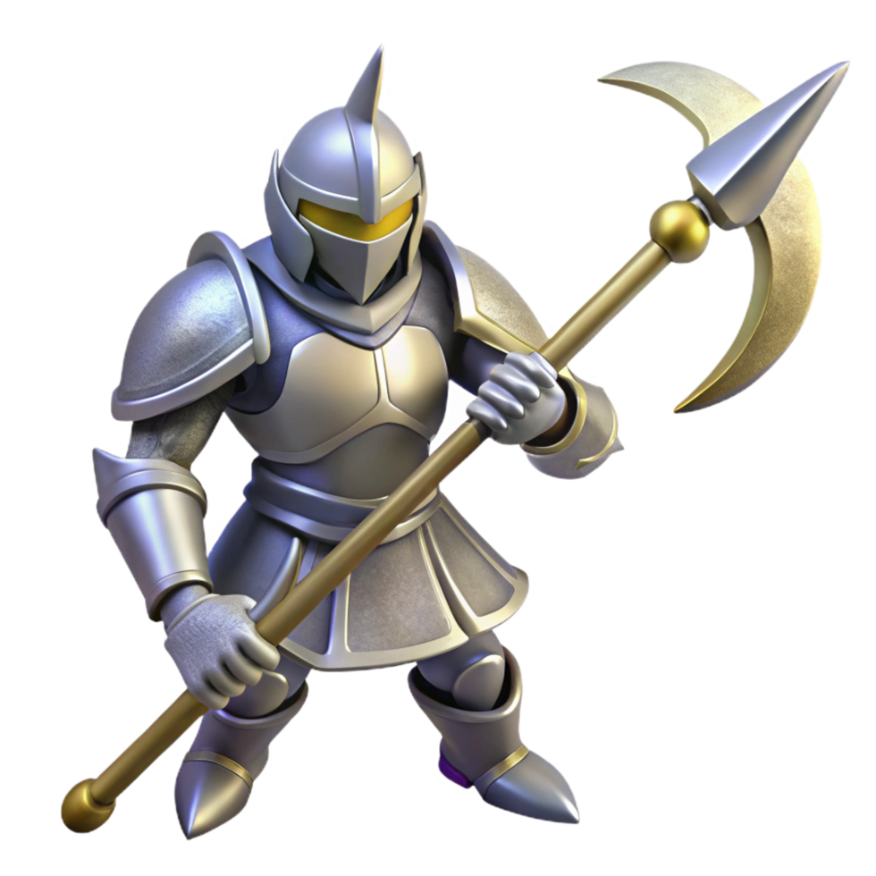 vibrant rustic Silver Knight 3D Render exclusive png