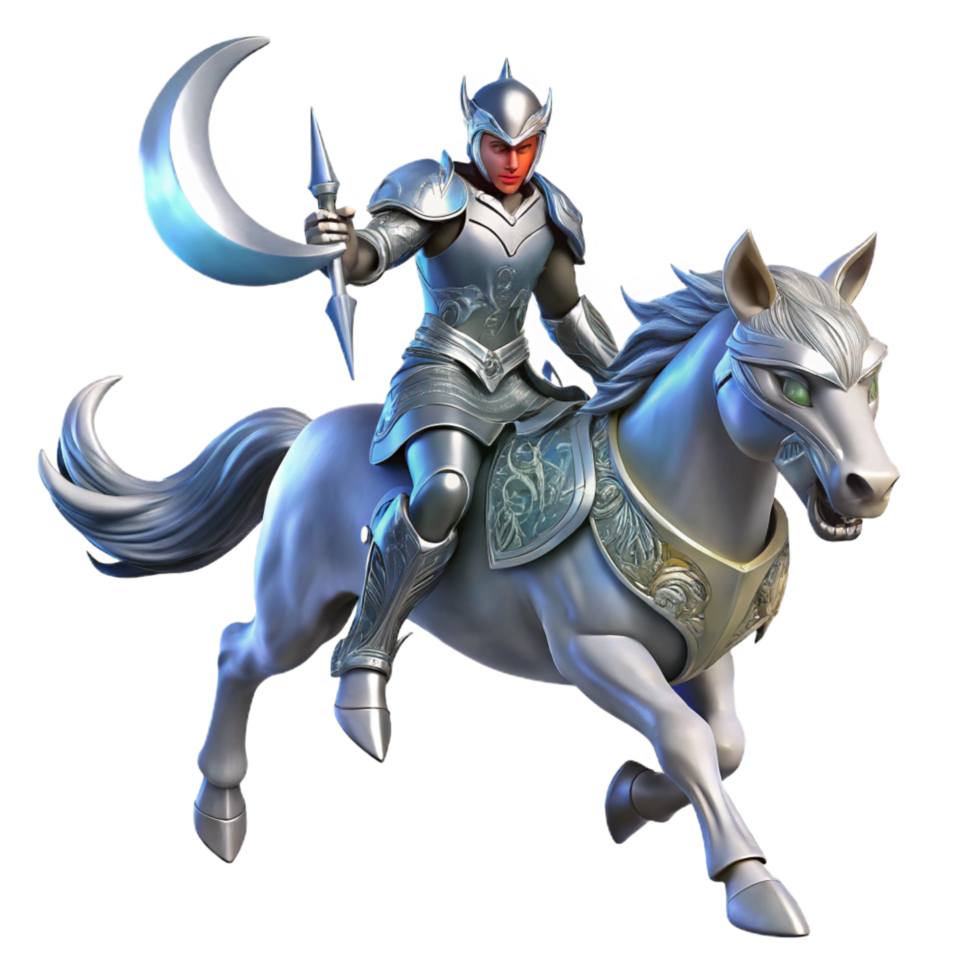 serene vintage Knight and Steed 3D Render premium png