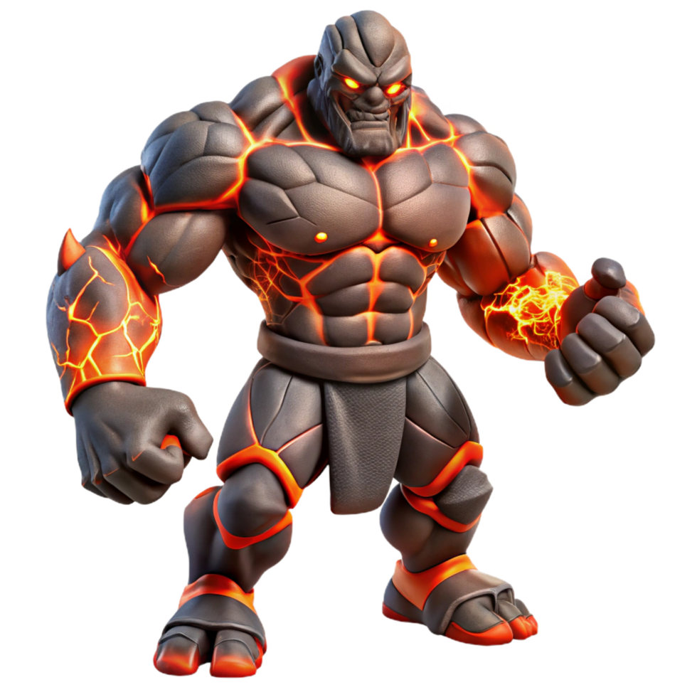 magnificent minimalist Lava Golem 3D Render detailed png