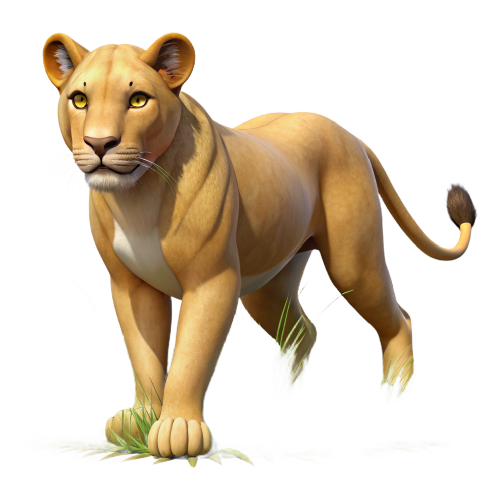 impressive creative 3D Lioness in Grassland detailed png