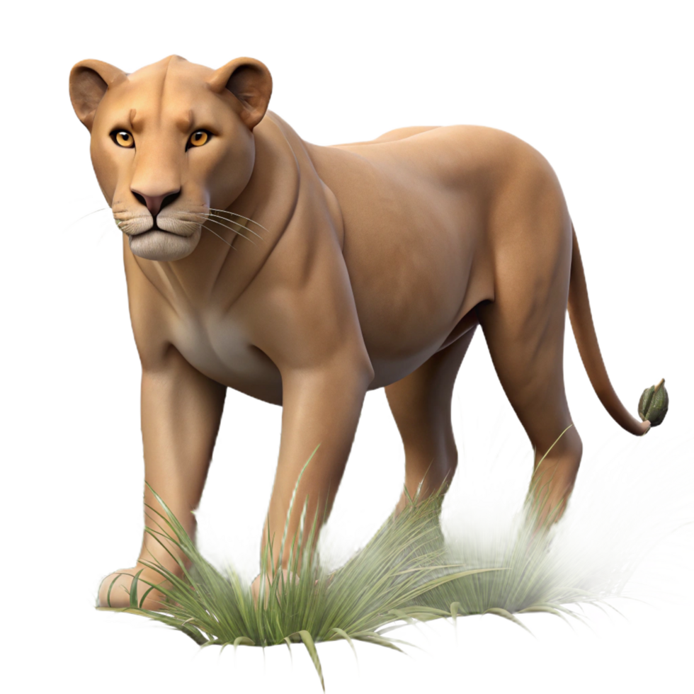 impressive minimalist 3D Lioness in Grassland authentic png
