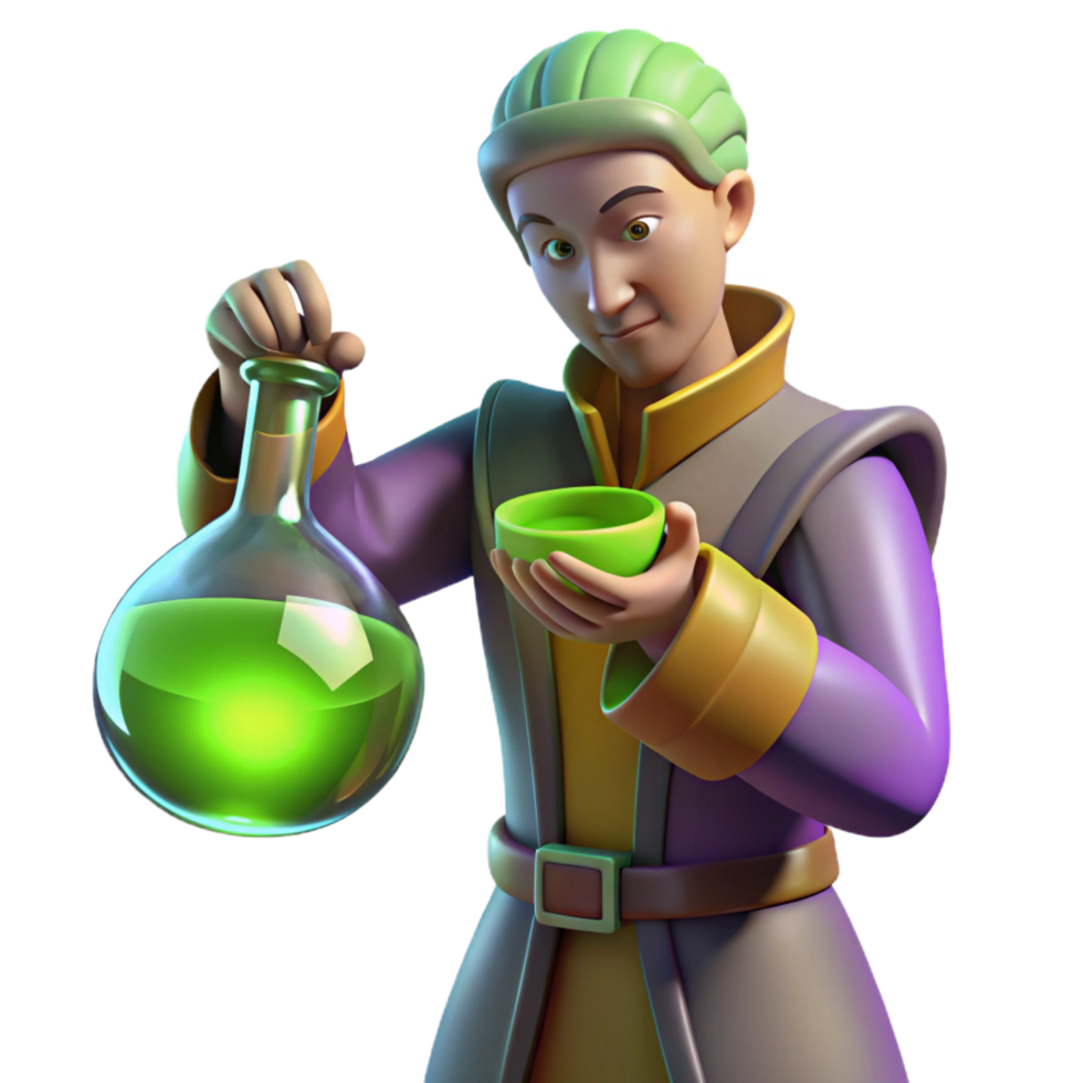 vibrant traditional 3D Alchemist Cartoon Illustration 4K png