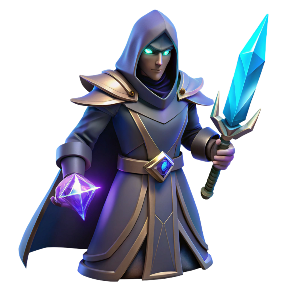 elegant artistic Fantasy Wizard 3D Render 4K png