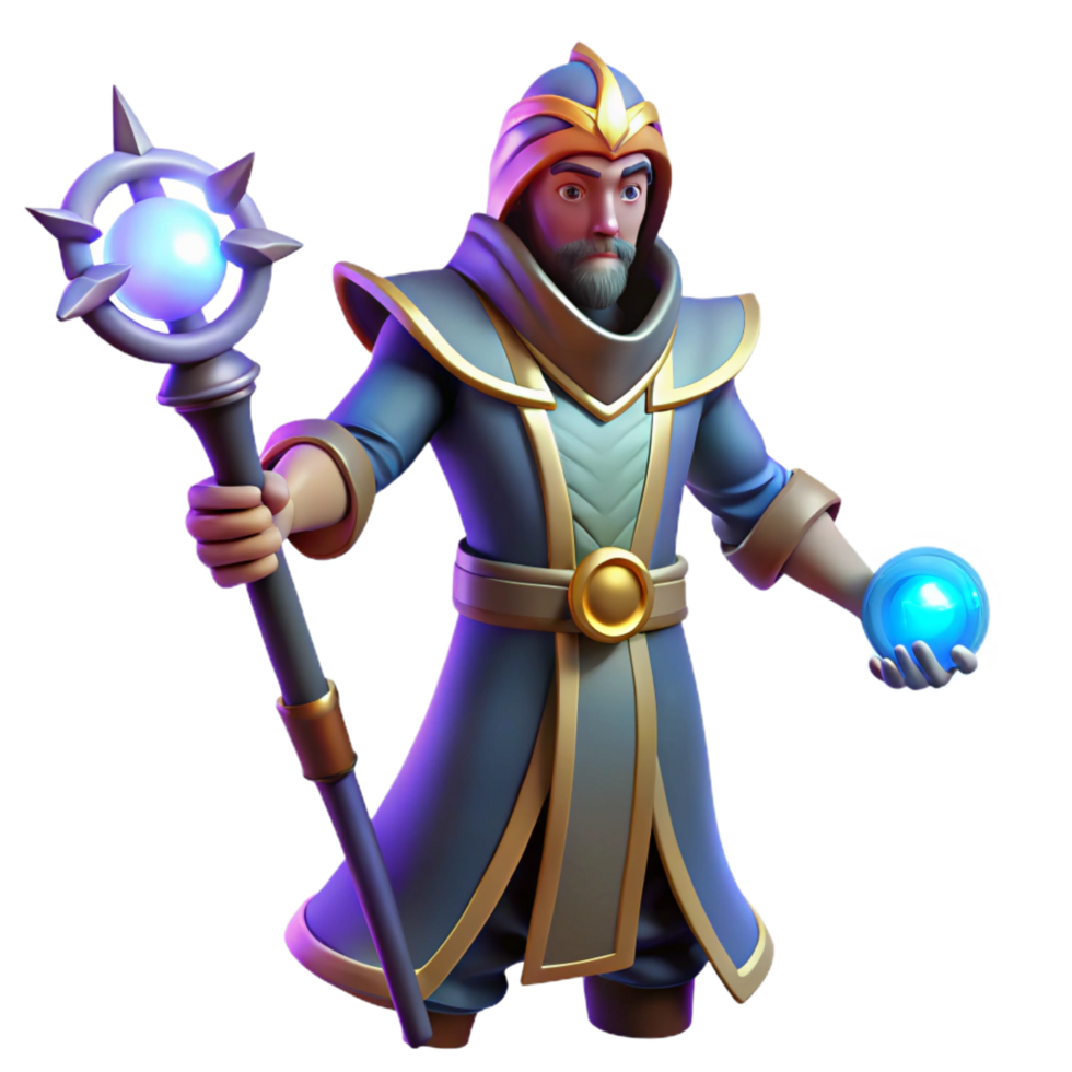 wonderful traditional Wizard 3D Render, Fantasy Mage authentic png
