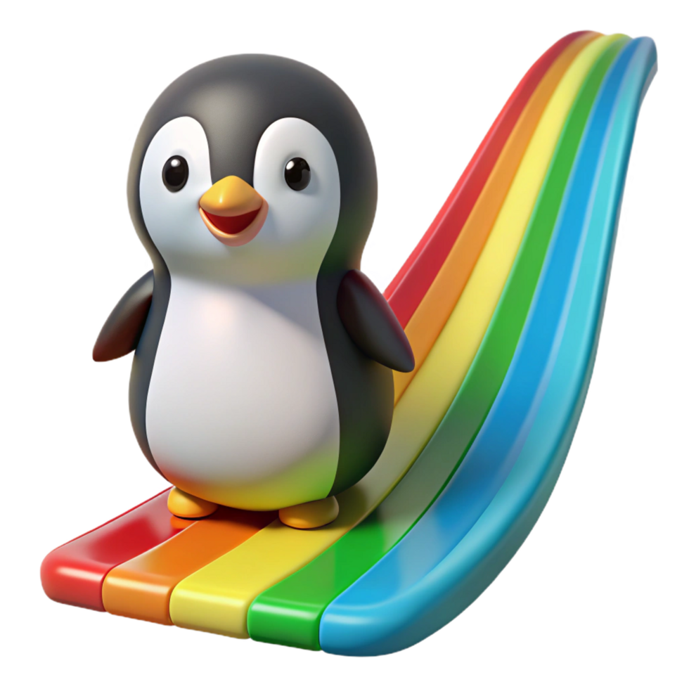 vibrant modern Cute Penguin on Rainbow Slide 3D Render detailed png