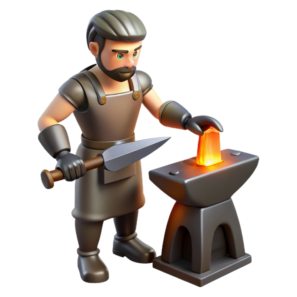 impressive artistic 3D Cartoon Blacksmith at Anvil professional png