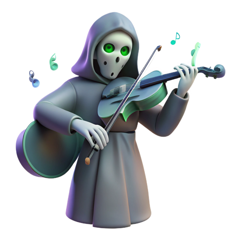 stunning rustic 3D Grim Reaper Violinist Illustration professional png