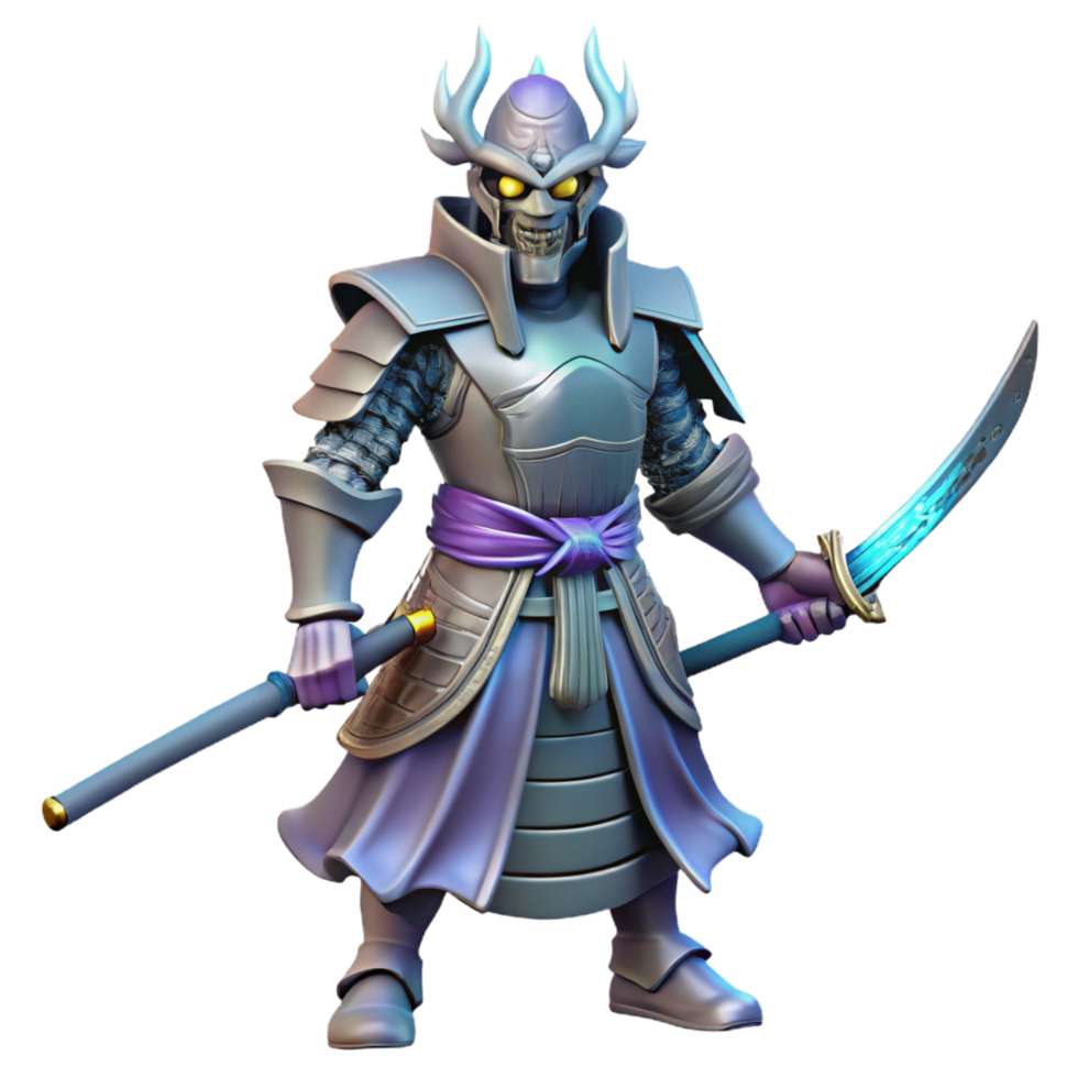 vibrant modern 3D Render Samurai Warrior Illustration high quality png