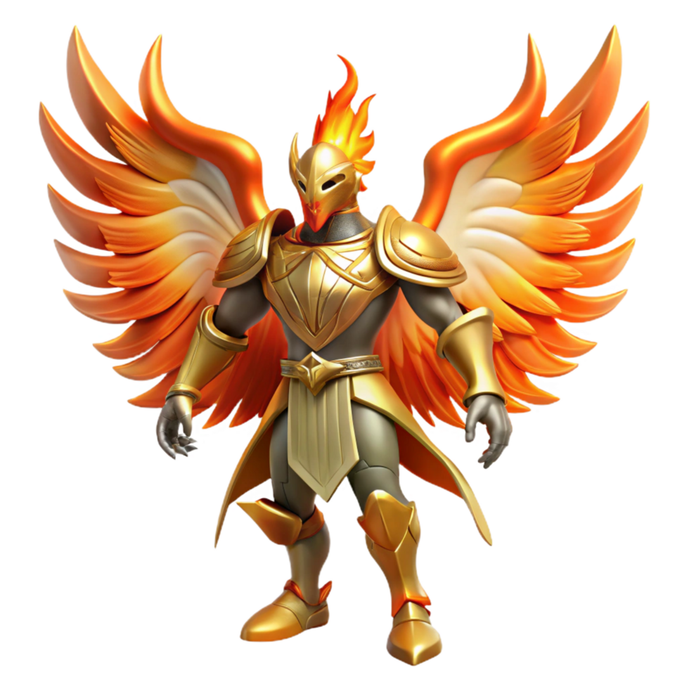 vibrant creative Fiery Winged Warrior 3D Render premium png