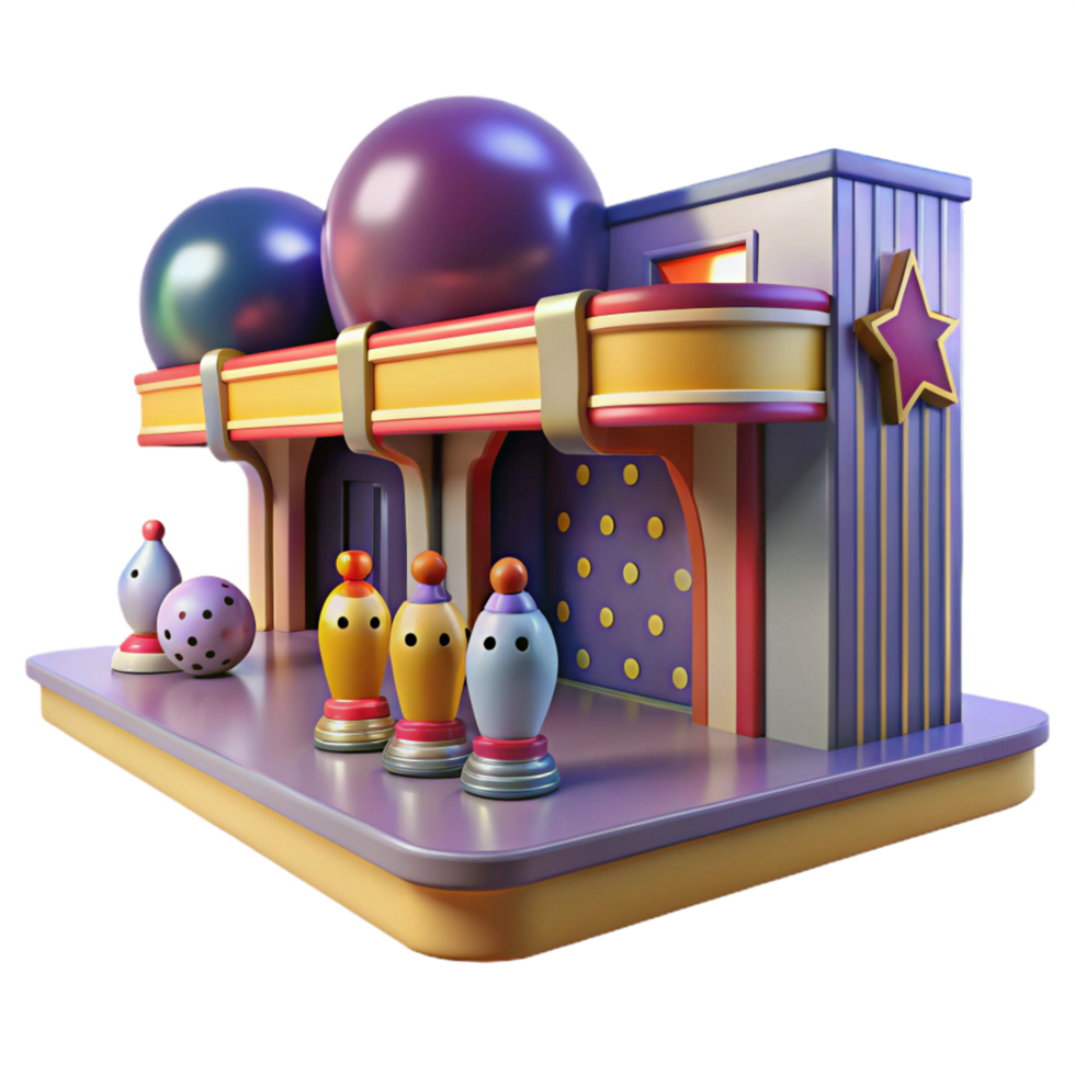 extraordinary modern 3D Cartoon Bowling Alley Illustration detailed png