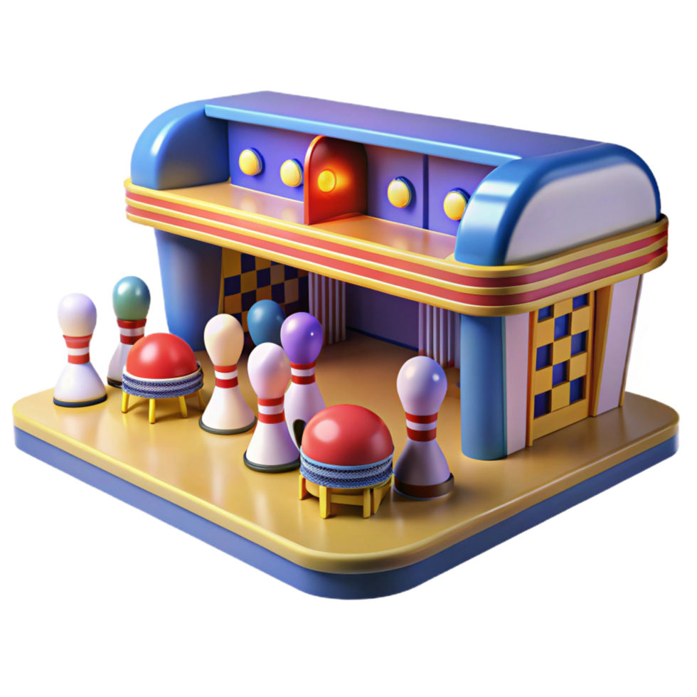 vibrant modern 3D Cartoon Bowling Alley Illustration exclusive png